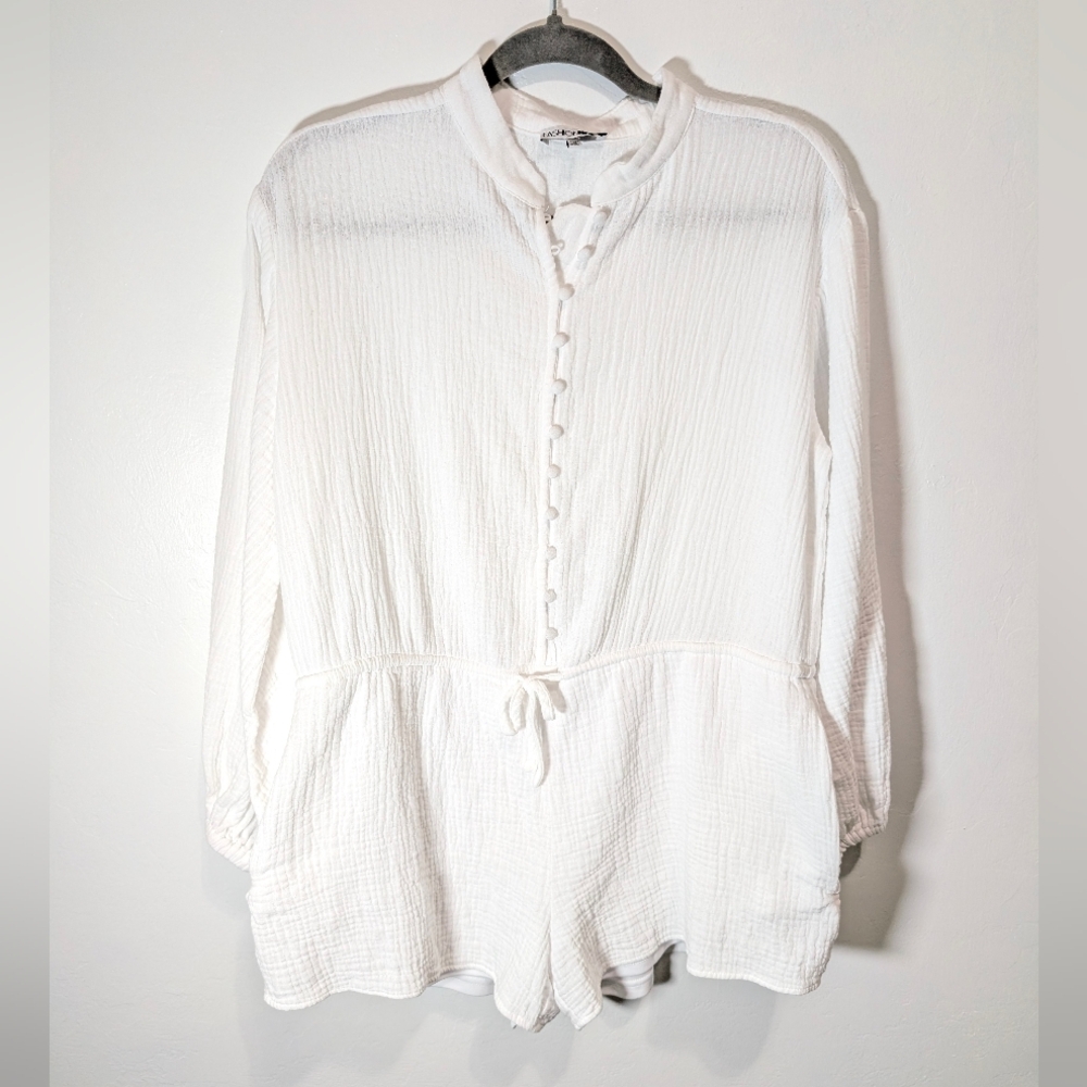 Fashion Nova White Half Button-Up Chic Boho Goodbye Romper Size M